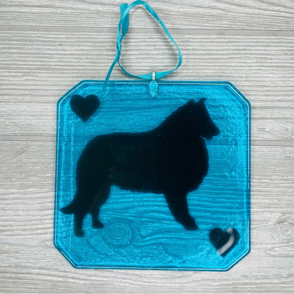 Stained glass sun catcher collie lassie dog coaster decoration orniment handmade
